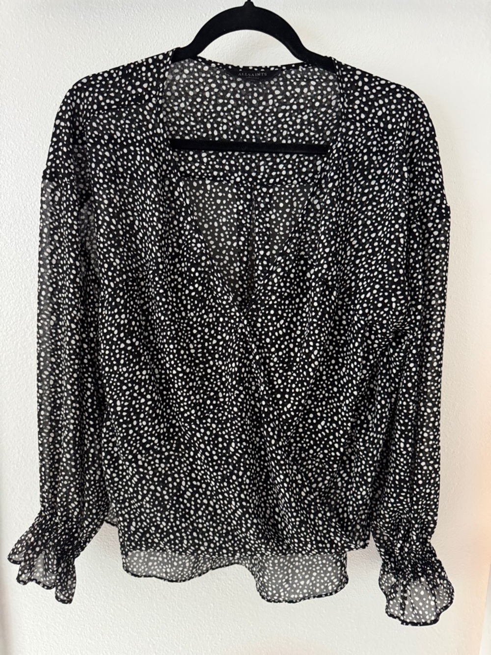 All Saints Black and White Polka Dot Blouse - Lightweight Women's Top